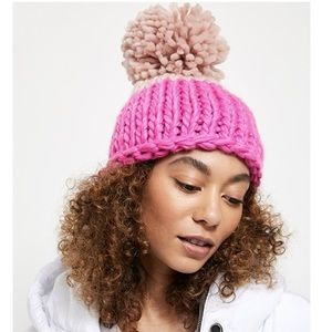 Free People Cozy Up Colorblock Pom Pom Beanie